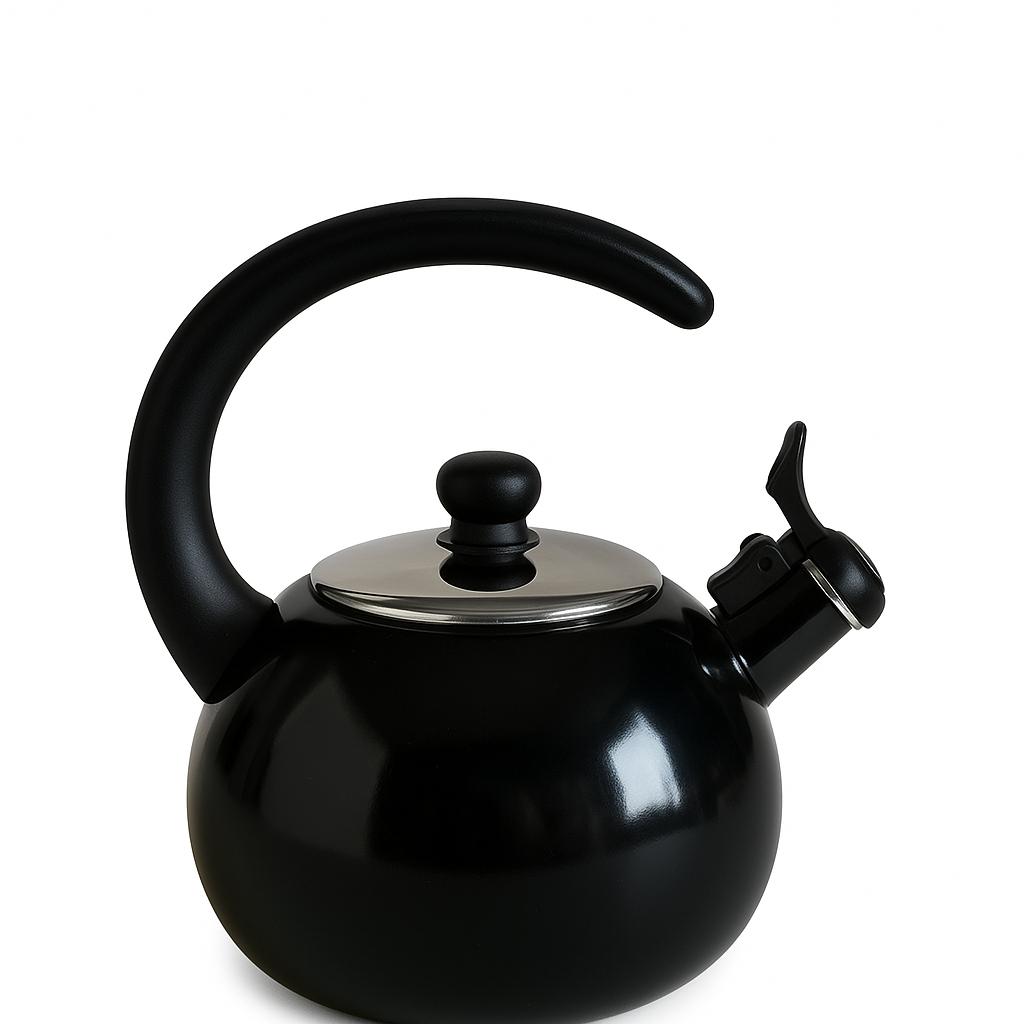 Glossy Black Whistling Kettle with Ergonomic Handle