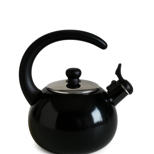 Glossy Black Whistling Kettle with Ergonomic Handle