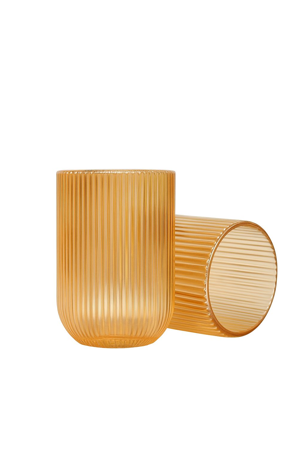 Amber Ribbed Glass Tumblers – Set of 6