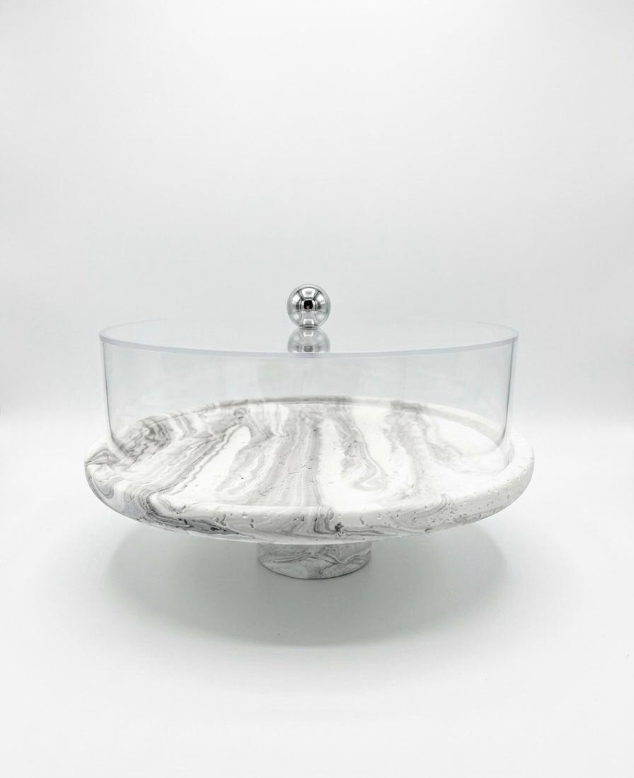 Round Marble Effect Cake Stand with Lid