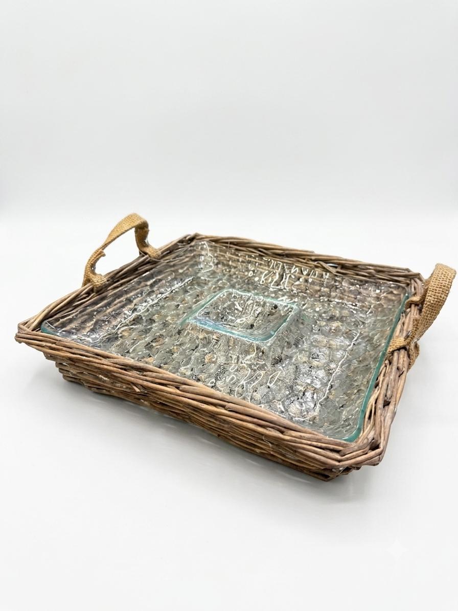 Wicker & Glass Serving Tray
