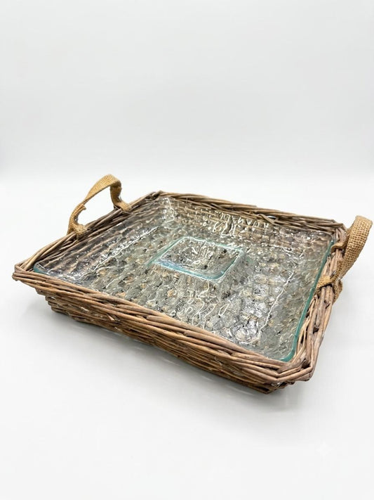 Wicker & Glass Serving Tray