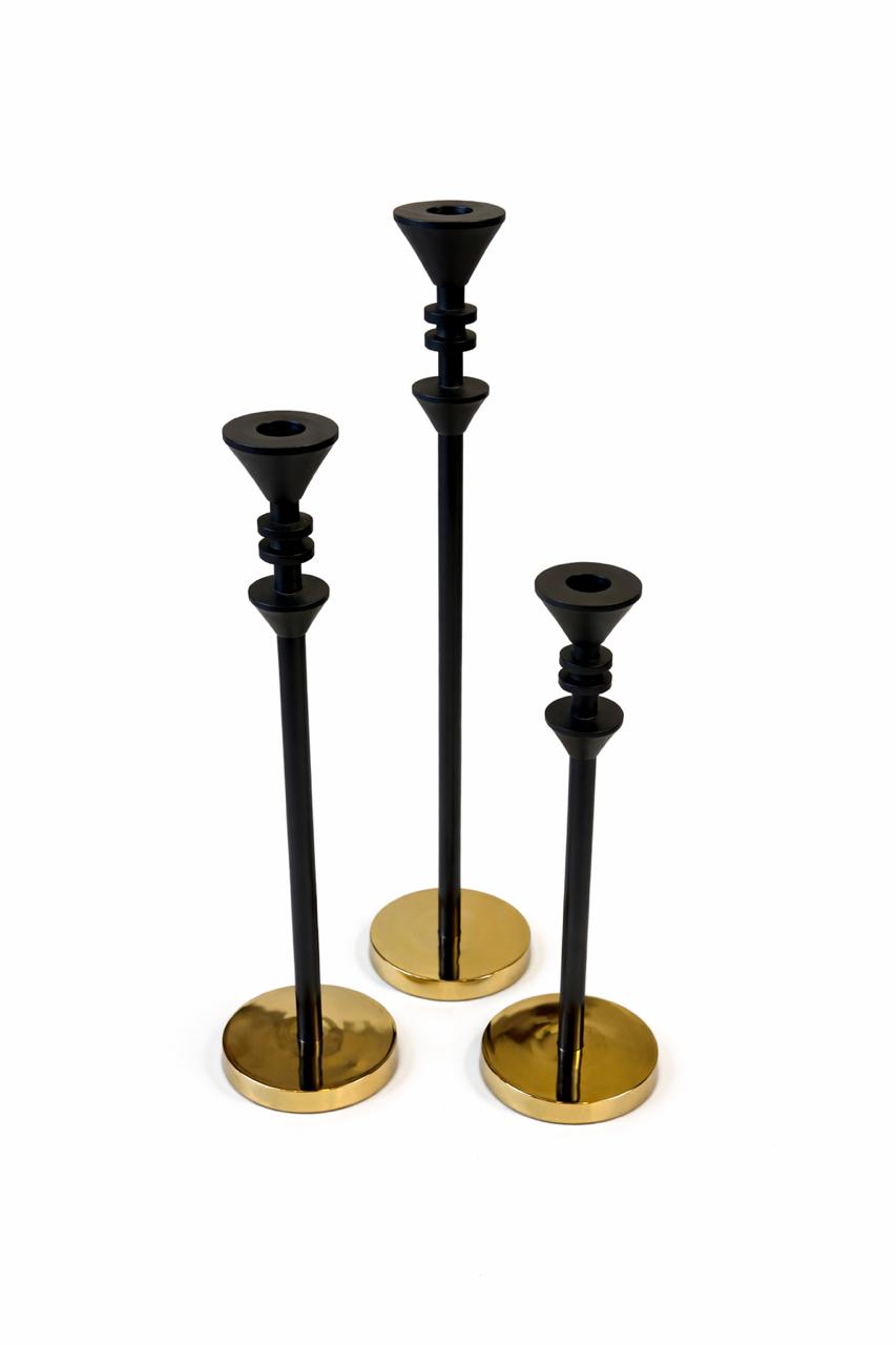 Black & Gold Trio Candle Holders
