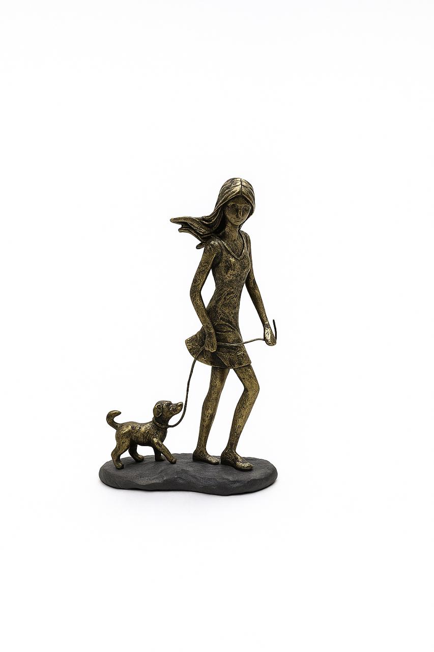 Girl Walking Dog Figurine