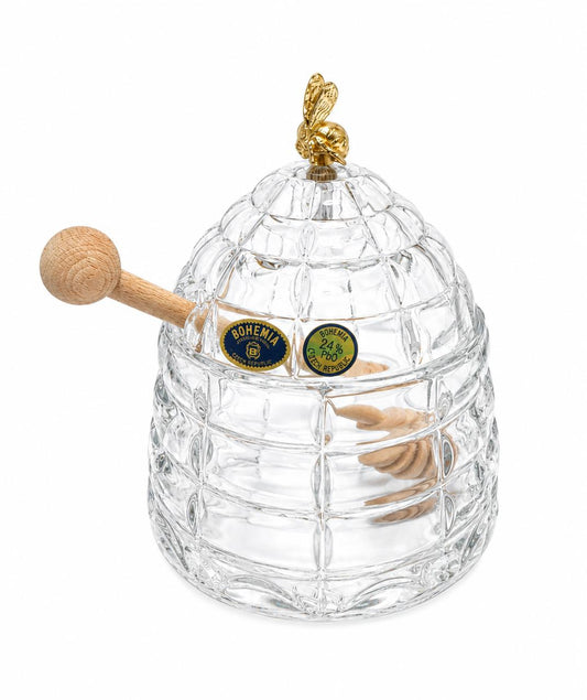 Bohemia Crystal Honey Jar with Wooden Dipper