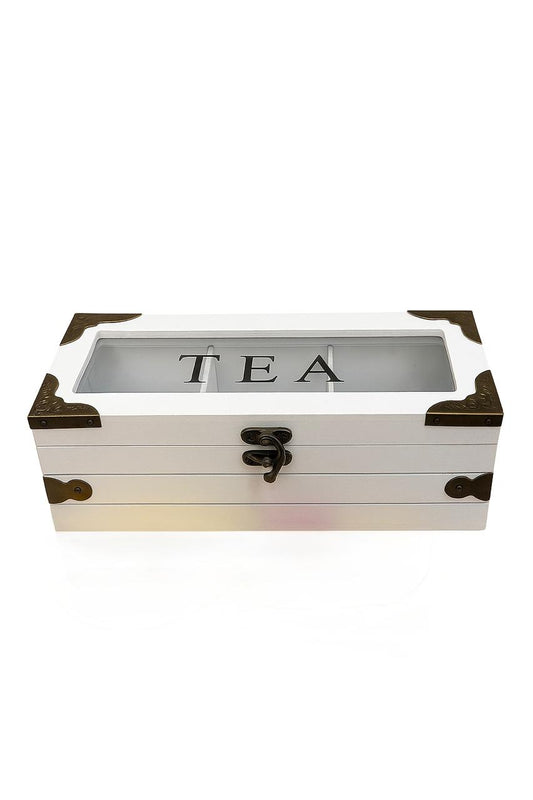 Vintage White Tea Chest with Lock
