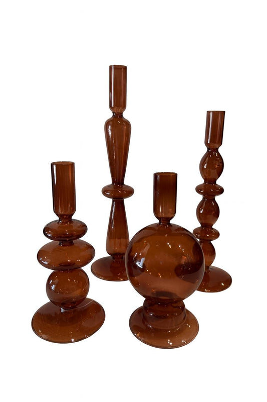 Amber Glass Candle Holder Set (4 Pieces)