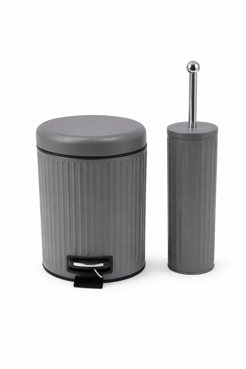Bathroom Bin & Toilet Brush Set – Ribbed Design