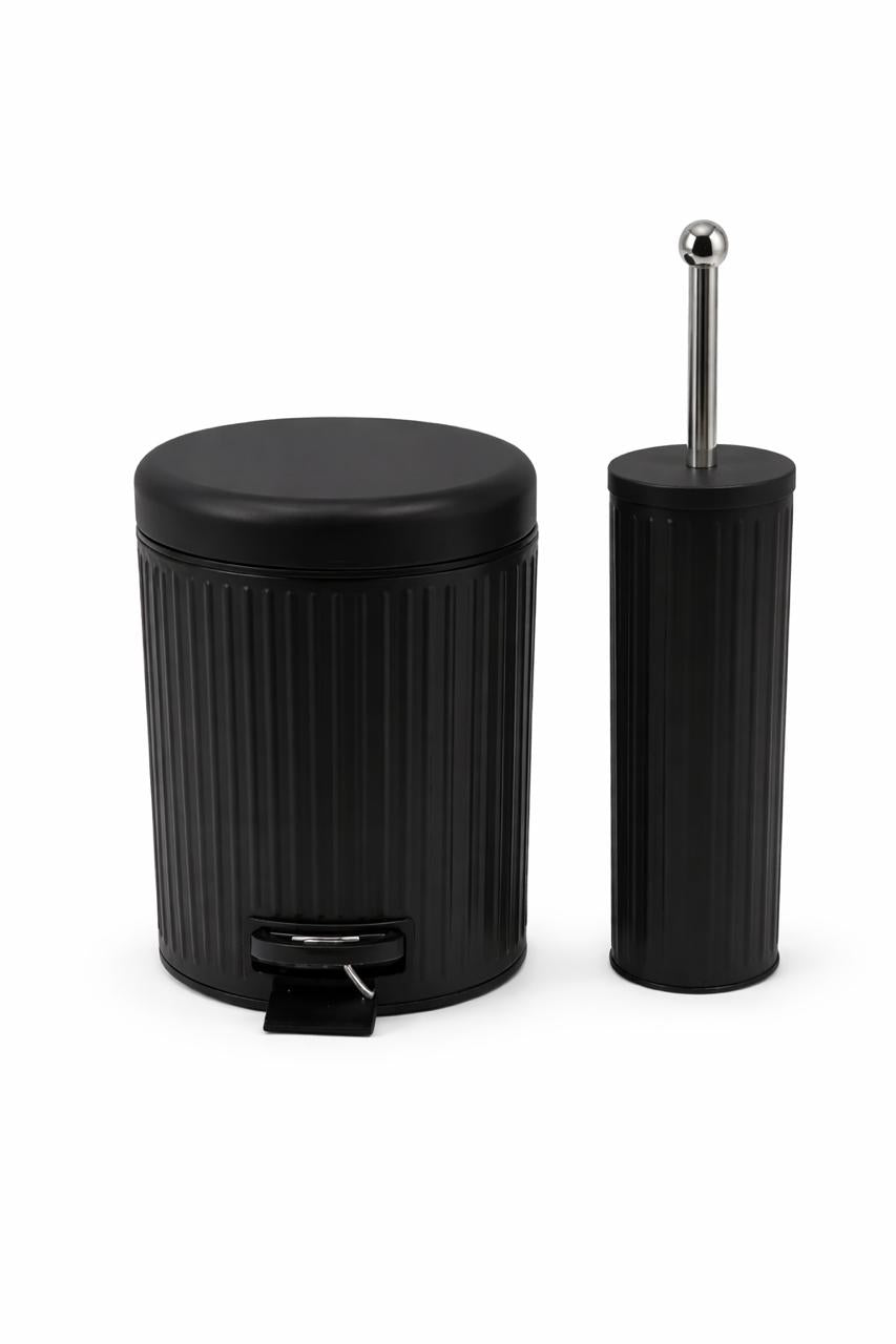 Bathroom Bin & Toilet Brush Set – Ribbed Design
