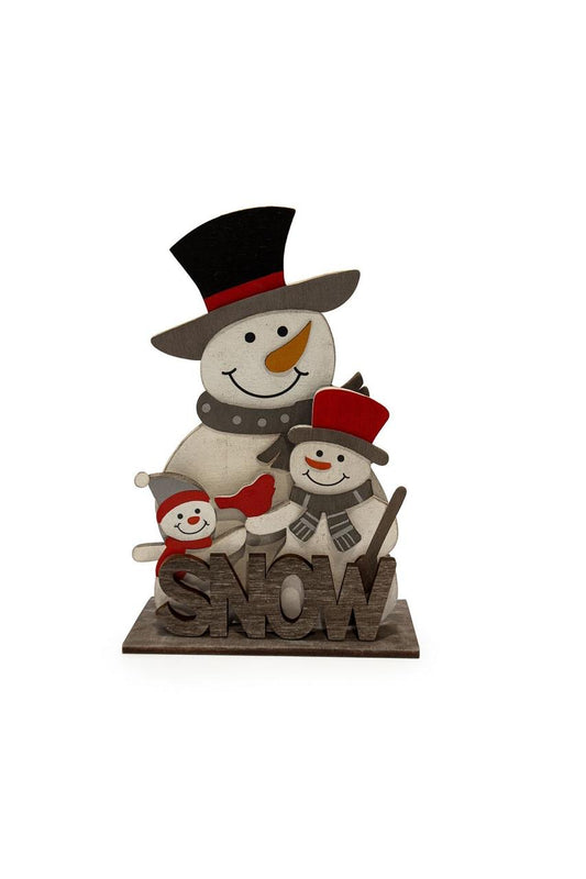 Wooden Snowman Family with “SNOW” Sign