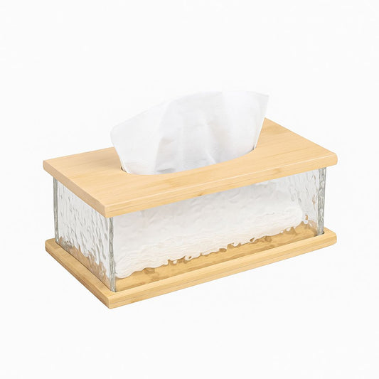 Glass & Bamboo Tissue Box – Natural Elegance for Every Space