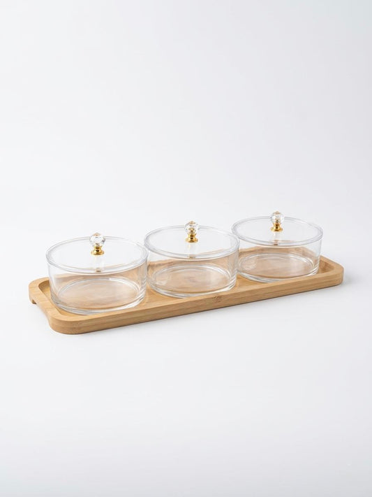 3-Piece Glass Jar Set with Tray