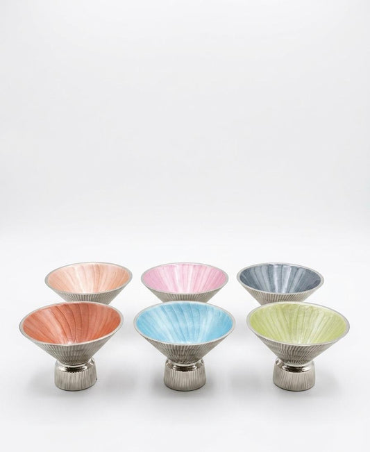 Colorful Dessert Bowls Set with Metallic Base – 6 Pieces