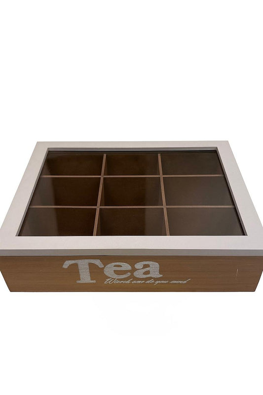Spacious Wooden Tea Organizer – 9-Compartment Edition