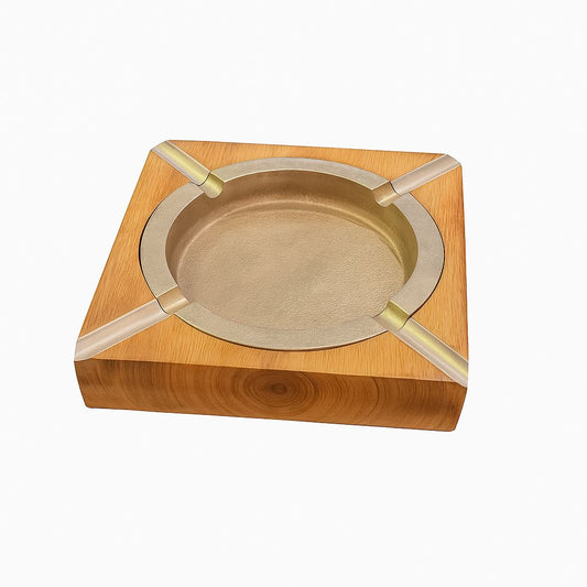 Square Wood & Brass Ashtray – Classic Elegance for the Discerning Smoker