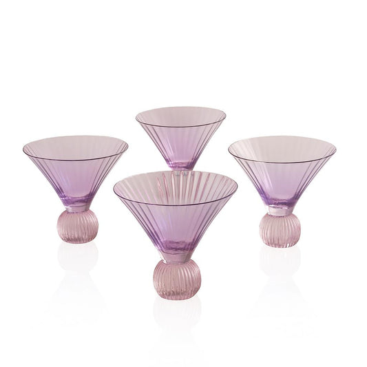 Set of 6 Ribbed Purple Glass Goblets