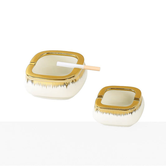 Modern Ashtray Set with Gold Rim – 2-Piece Design for Home or Office