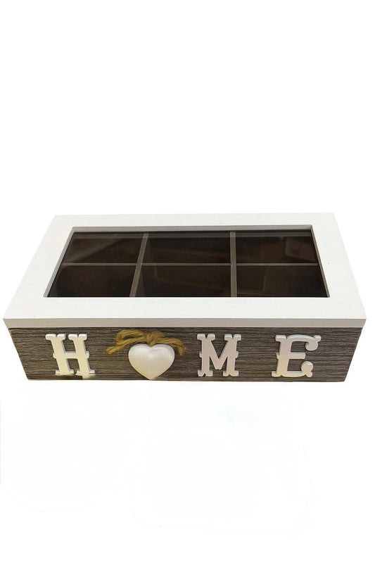 Decorative Tea Storage Box – “HOME” with Heart Motif
