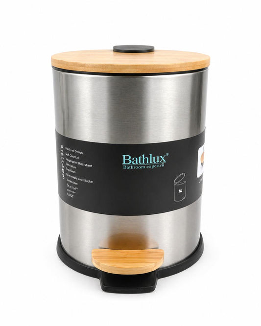 Stainless Steel Pedal Trash Bin with Bamboo Lid 5L