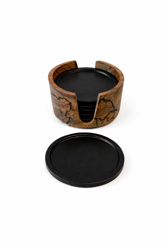 Wood & Stone Coaster Set with Holder