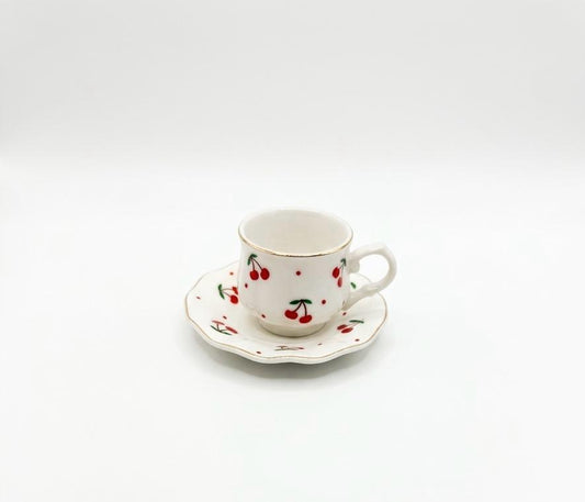 Cherry Design Espresso Cup & Saucer Set – Set of 6