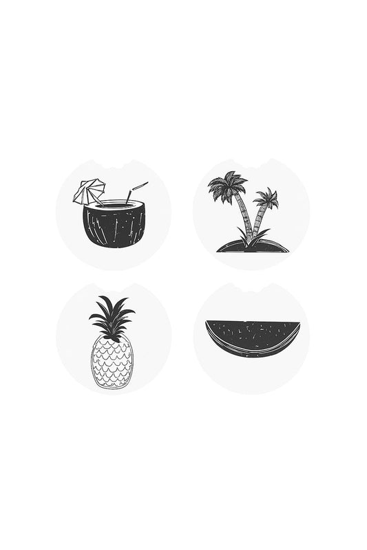 Tropical Vibes Silicone Car Coasters – Set of 4