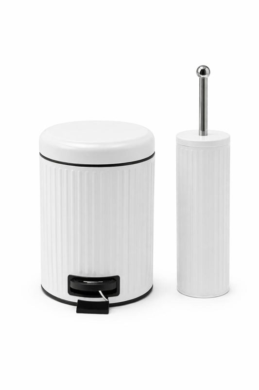 Bathroom Bin & Toilet Brush Set – Ribbed Design