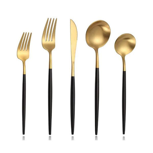 30-Piece Black & Gold Flatware Set – Modern Luxury Dining