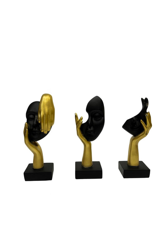 Golden Abstract Face Trio