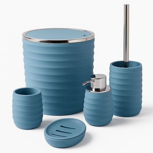 Blue Wave Bathroom Accessory Set with Chrome Accents – 6 Pieces