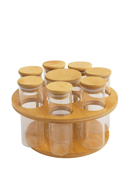 8-Piece Rotating Spice Jar Set with Wooden Stand