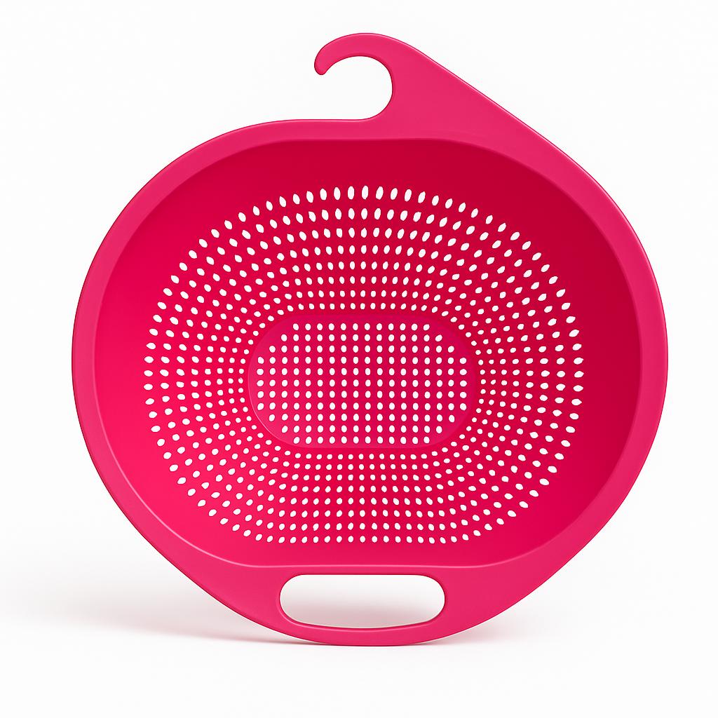 Pink Plastic Oval Strainer with Dual Handles