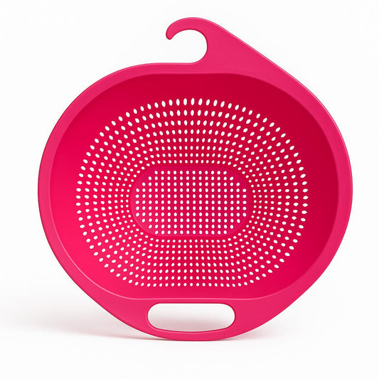 Pink Plastic Oval Strainer with Dual Handles