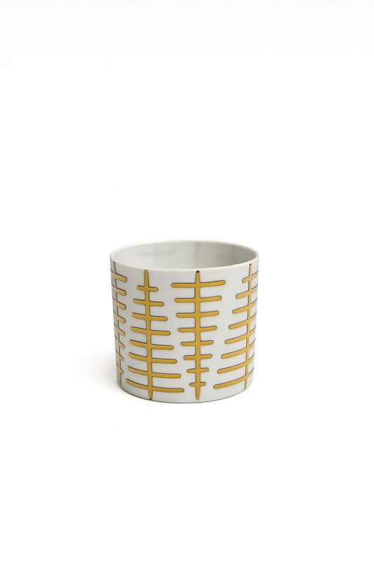 White Porcelain Candle Holder with Golden Tree Pattern