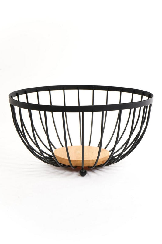 Round Wire Fruit Basket with Wooden Base