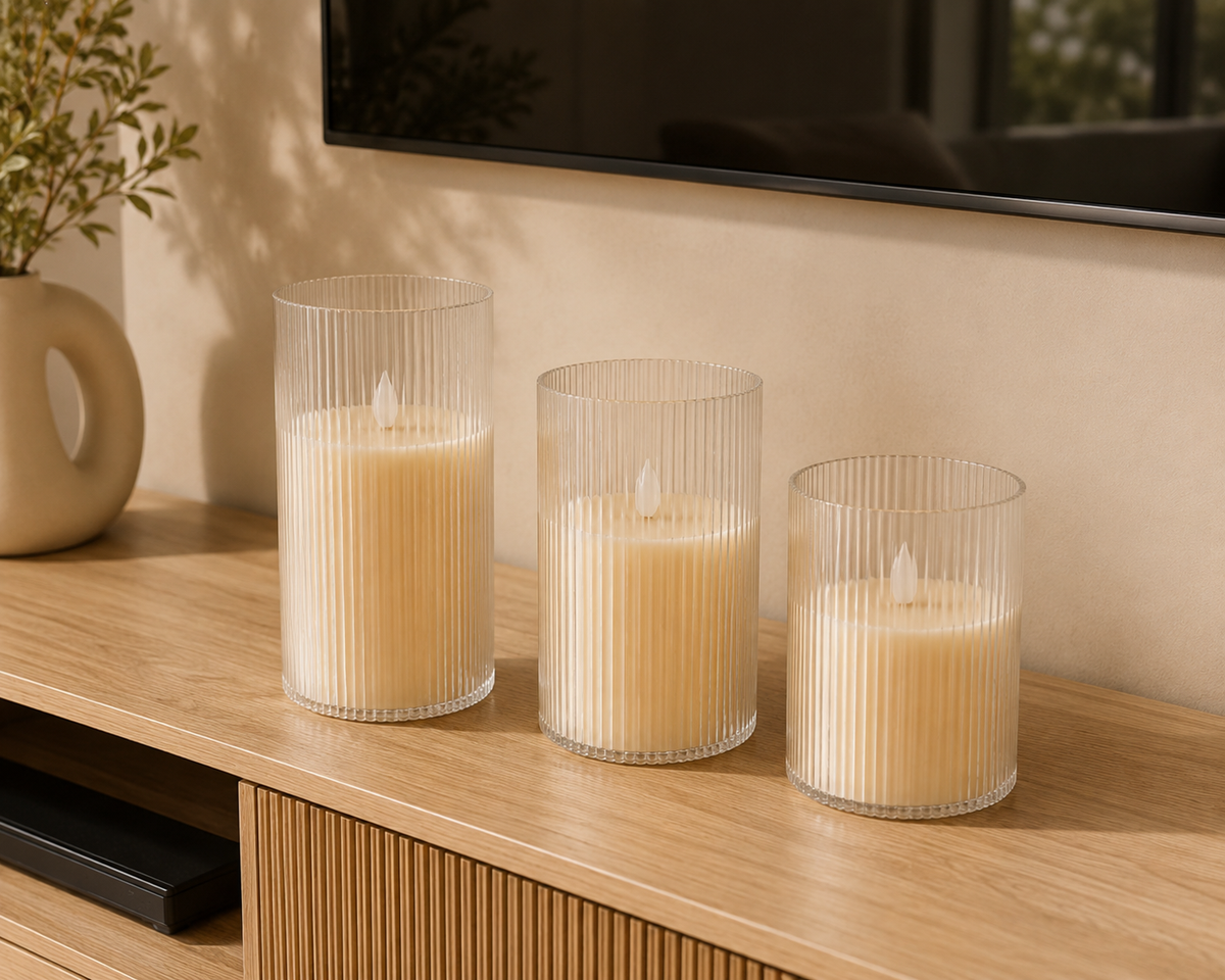 Ribbed LED Flameless Candle Set
