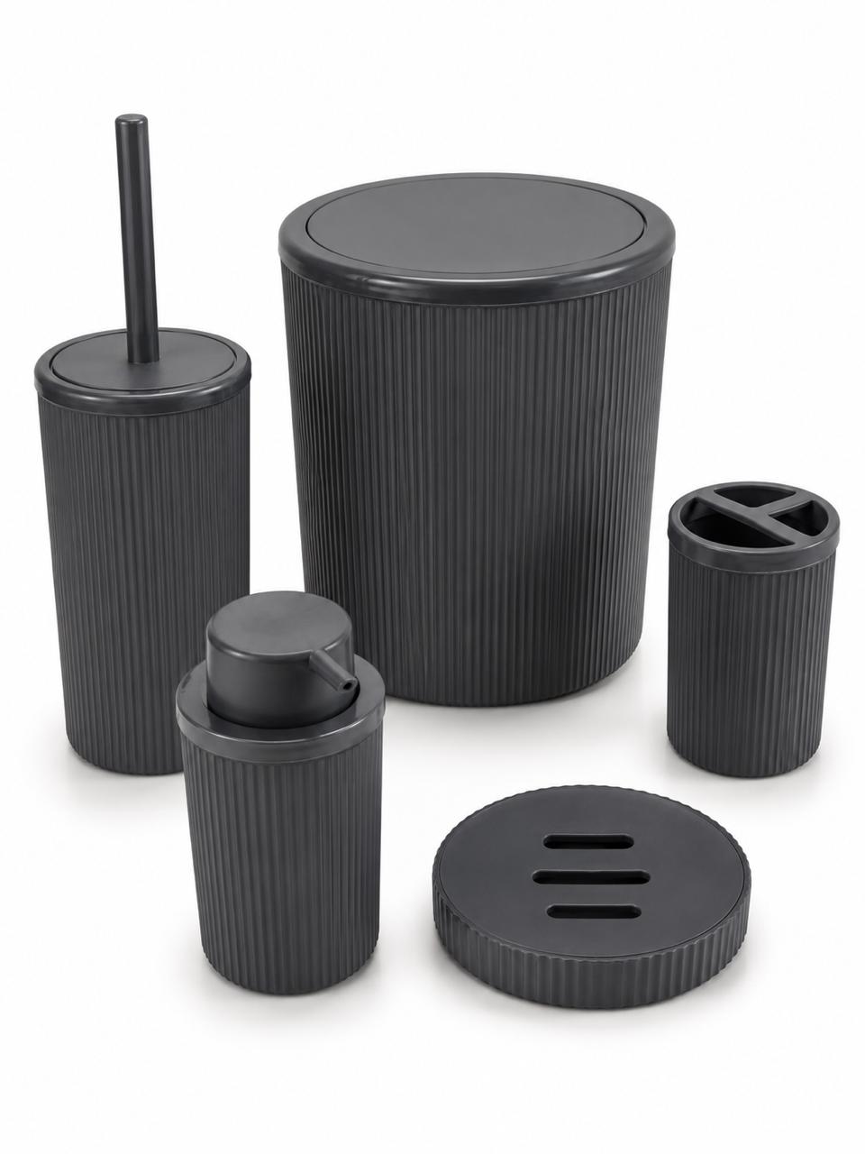 Matte Black Ribbed Bathroom Accessory Set