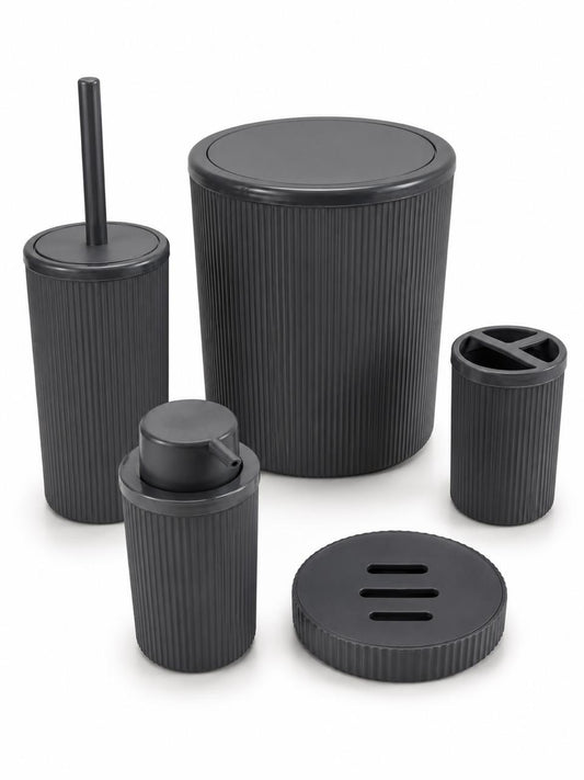 Matte Black Ribbed Bathroom Accessory Set