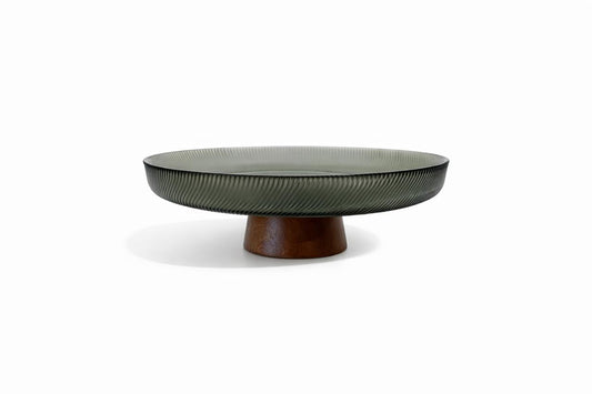 Ribbed Glass Pedestal Serving Plate