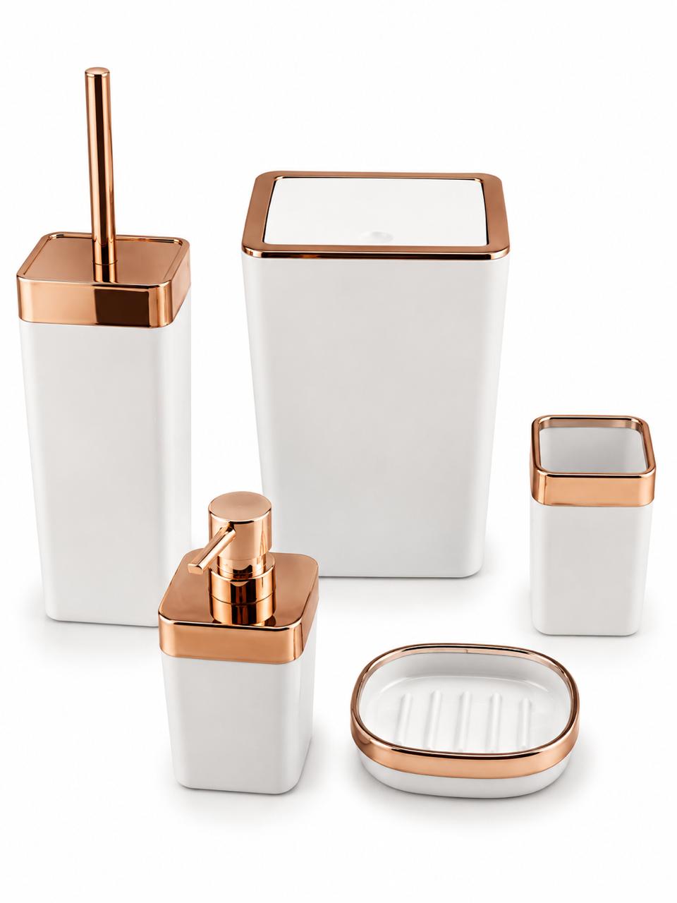 White & Rose Gold Bathroom Accessory Set