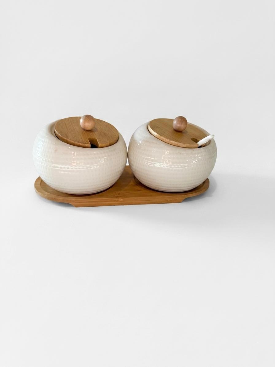 Double Condiment Jar Set with Tray