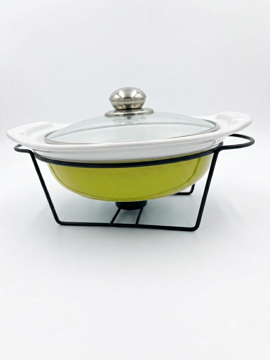Round Ceramic Chafing Dish with Glass Lid