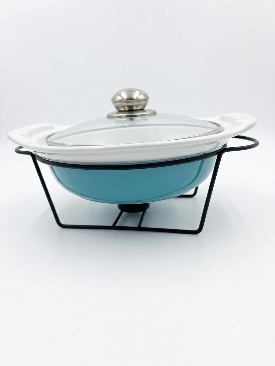 Round Ceramic Chafing Dish with Glass Lid