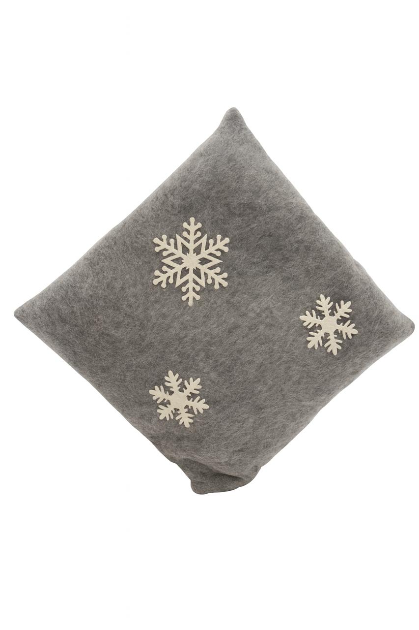 Gray Cushion with White Snowflake Design