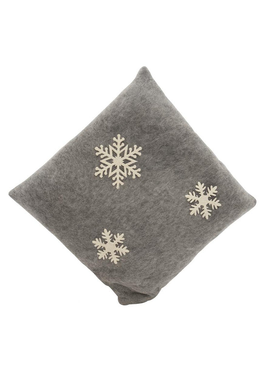 Gray Cushion with White Snowflake Design