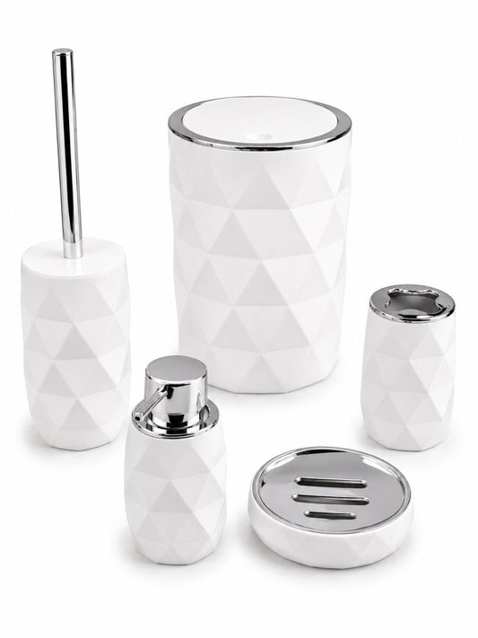 White Geometric Bathroom Accessory Set