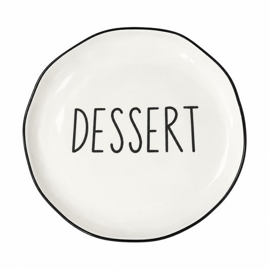 White Dessert Plate with Black Rim (Set of 6)
