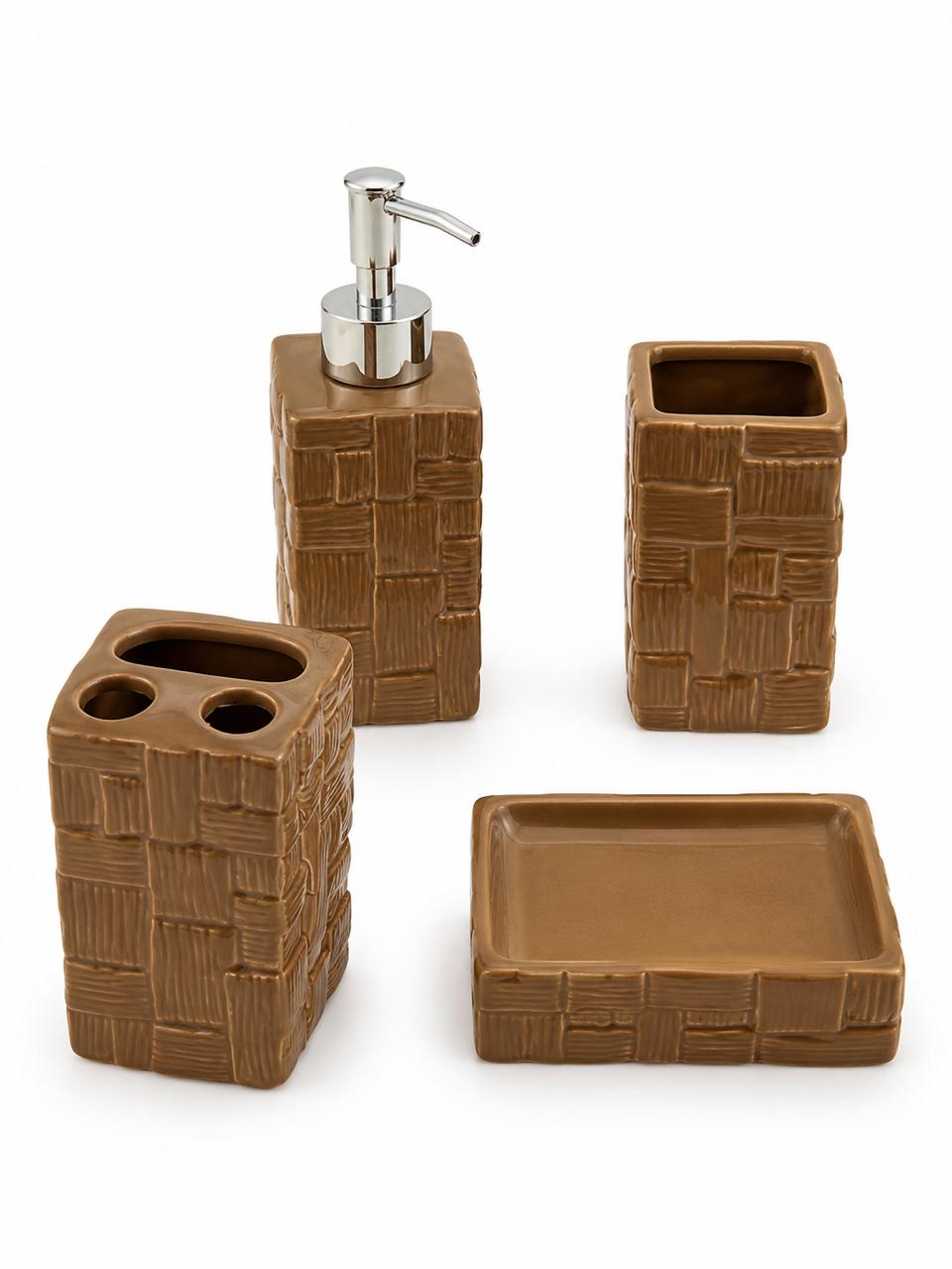 Rustic Brown Textured Bathroom Accessory Set