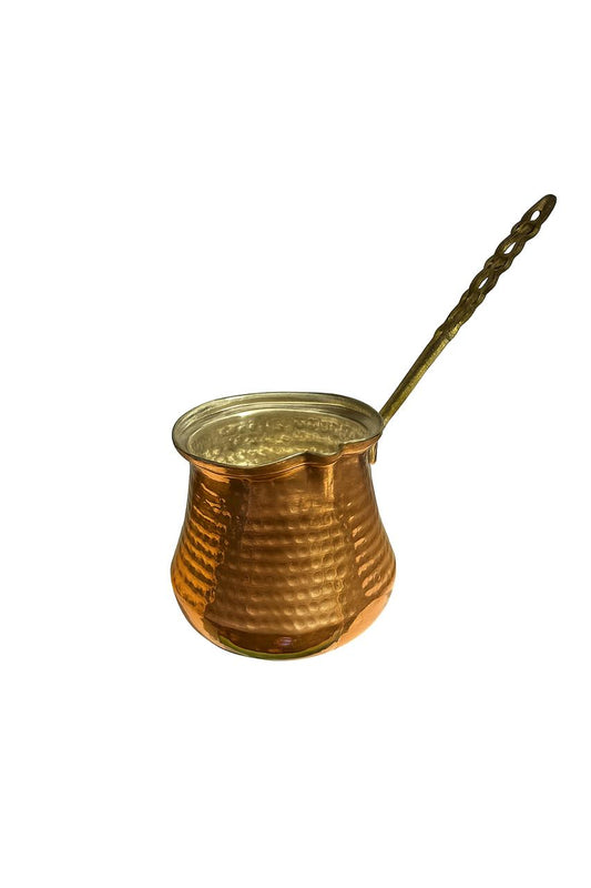 Traditional Copper Coffee Pot with Hammered Finish and Brass Handle