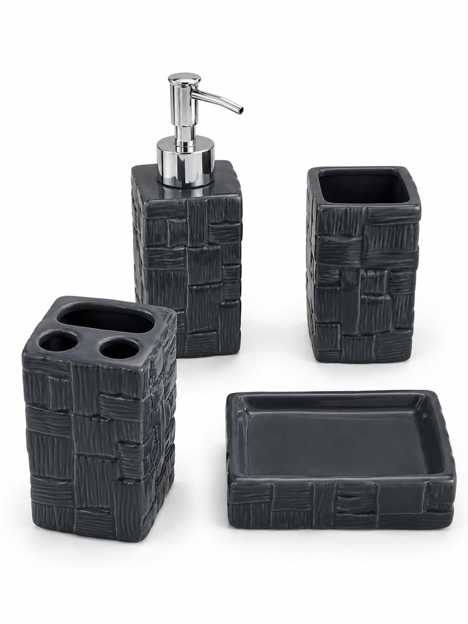 Rustic Brown Textured Bathroom Accessory Set